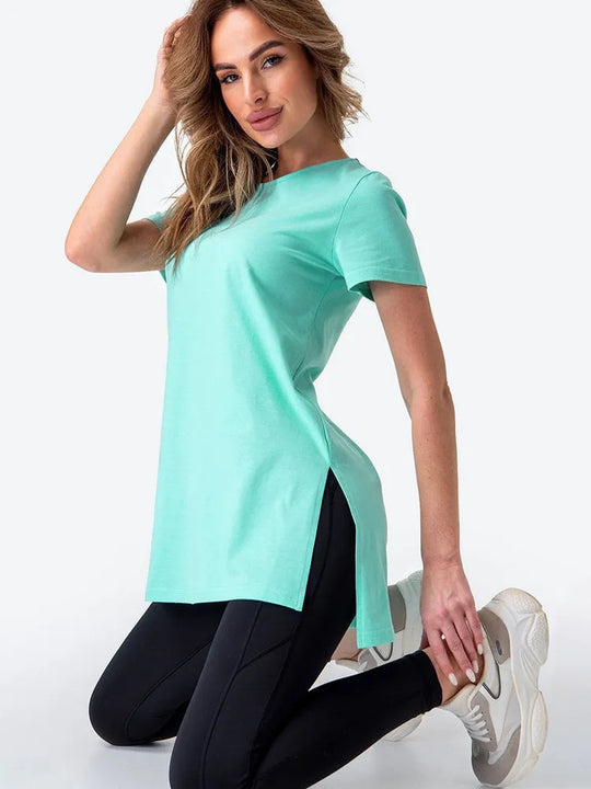 Damen Sportliches Longshirt mit seitlichen Schlitzen Heidi-Mode