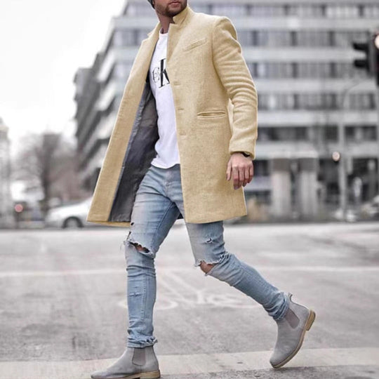 Herren eleganter Manhattan-Mantel mit seitlichen Taschen und schmalem Schnitt Heidi-Mode