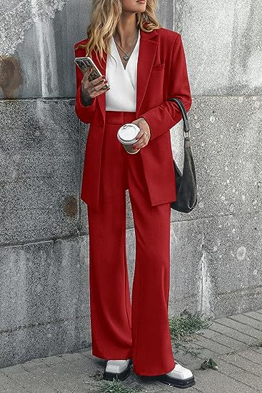 Damen elegantes Anzug-Set mit weitem Hosenbein und modernem Blazer Heidi-Mode
