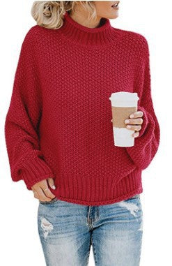 Damen Baumwoll-Strickpullover mit hohem Kragen Heidi-Mode