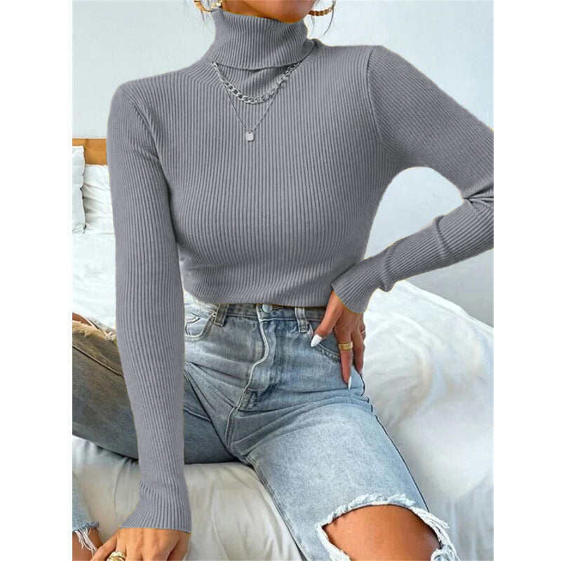 Damen Eleganter Rollkragenpullover mit feiner Rippstruktur Heidi-Mode