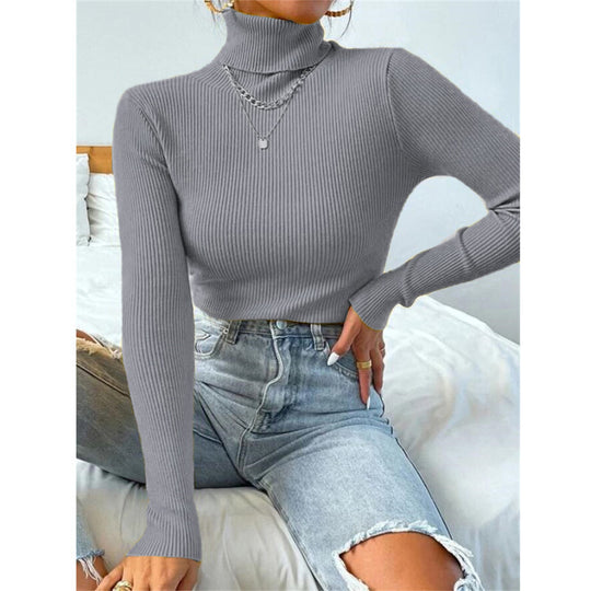 Damen Eleganter Rollkragenpullover mit feiner Rippstruktur Heidi-Mode