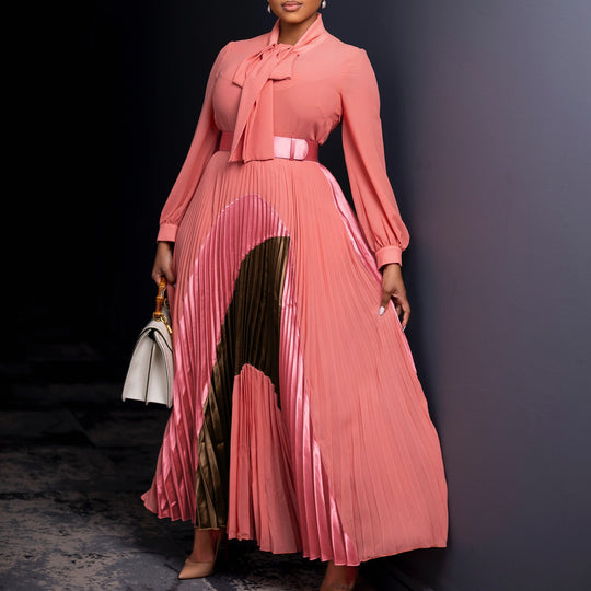Damen Maxikleid mit schicker Faltenoptik und eleganter Schleifenbindung Heidi-Mode