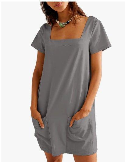 Heidi Mode | Freizeitkleid mit quadratischem Ausschnitt und Tasche