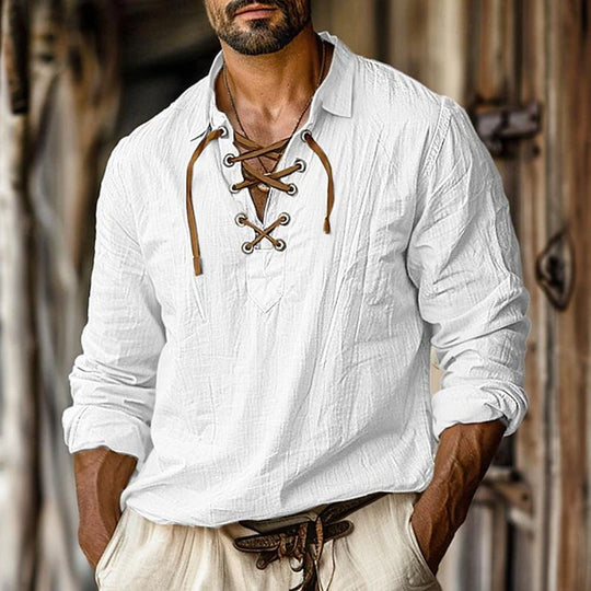 Herren lässiges Langarmhemd mit elegante Schnürung Heidi-Mode