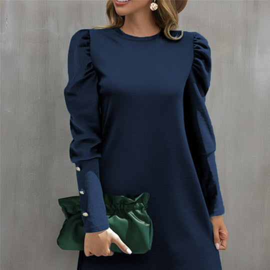 Damen Puffärmel Minikleid mit elegantem Rundhalsausschnitt Heidi-Mode