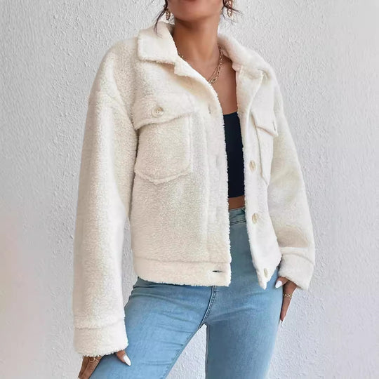 Damen Kuschelige Fleecejacke im stylishen Design mit Taschen Heidi-Mode