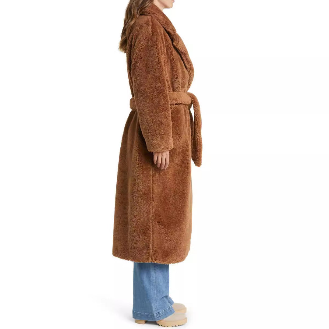 Damen Lange Kuschel-Bademantel mit Gürtel und Taschen Heidi-Mode