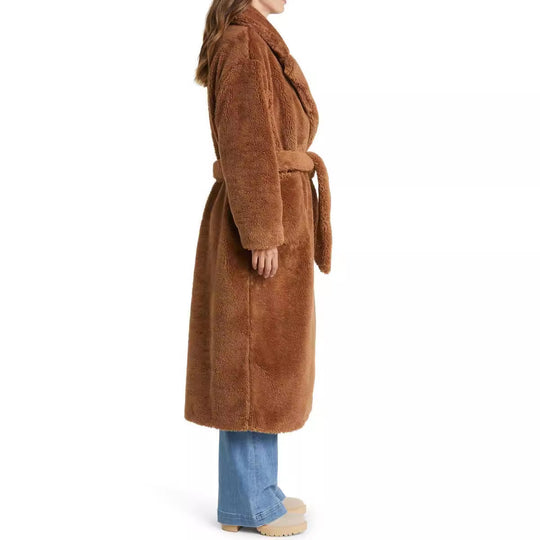 Damen Lange Kuschel-Bademantel mit Gürtel und Taschen Heidi-Mode