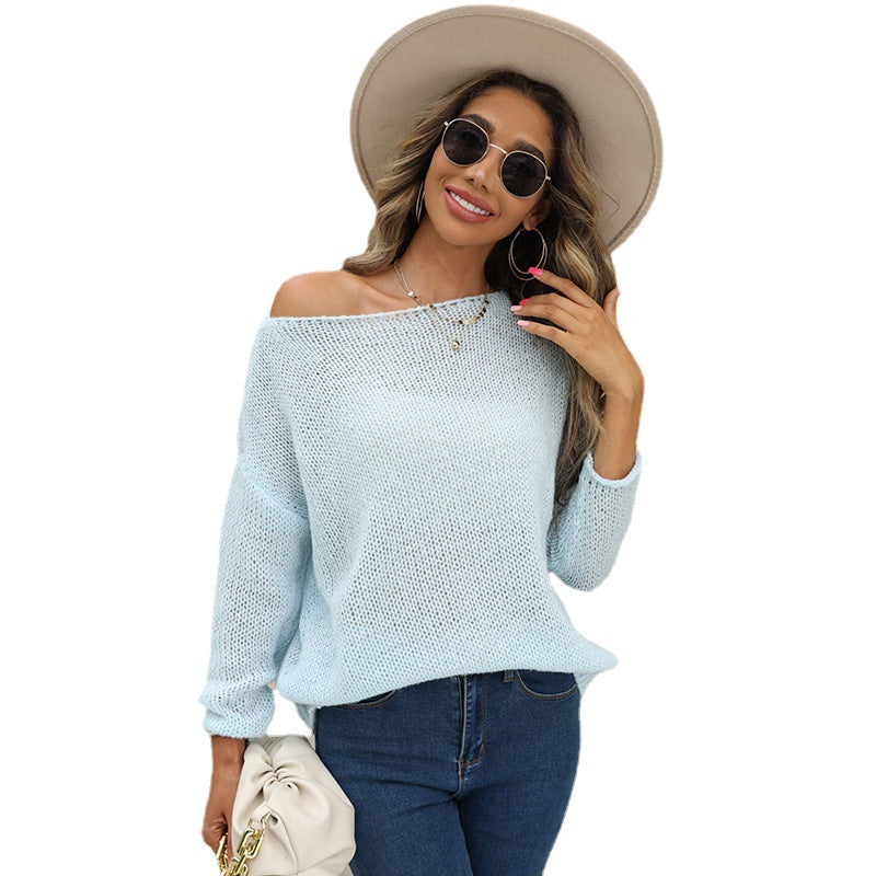 Damen luftiger Strickpullover mit Rundhalsausschnitt und halben Ärmeln Heidi-Mode