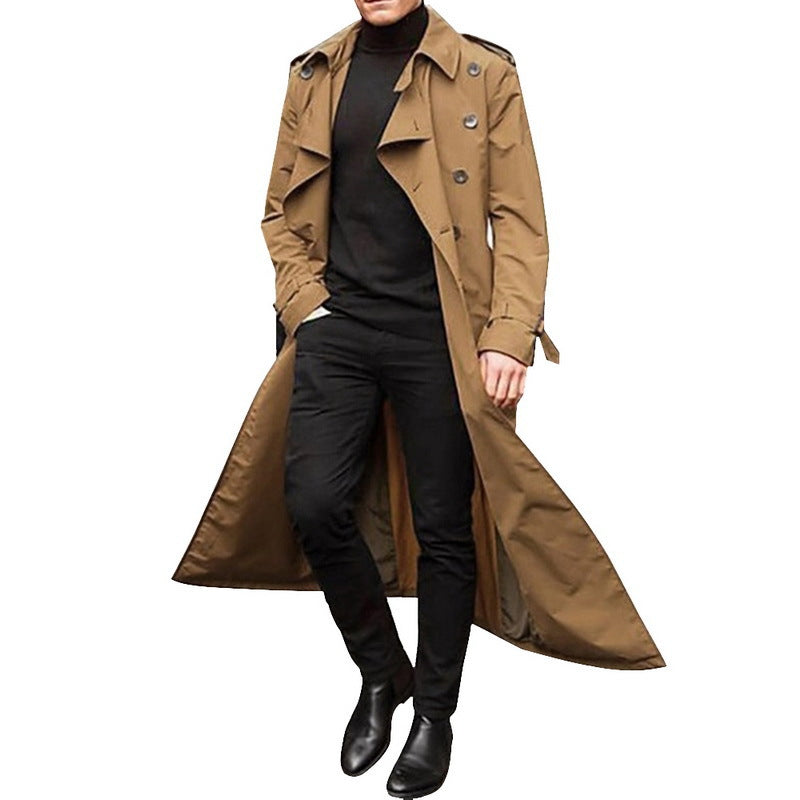 Herren Trenchcoat mit doppelt gelegtem Revers und modischen Knopfdetails Heidi-Mode