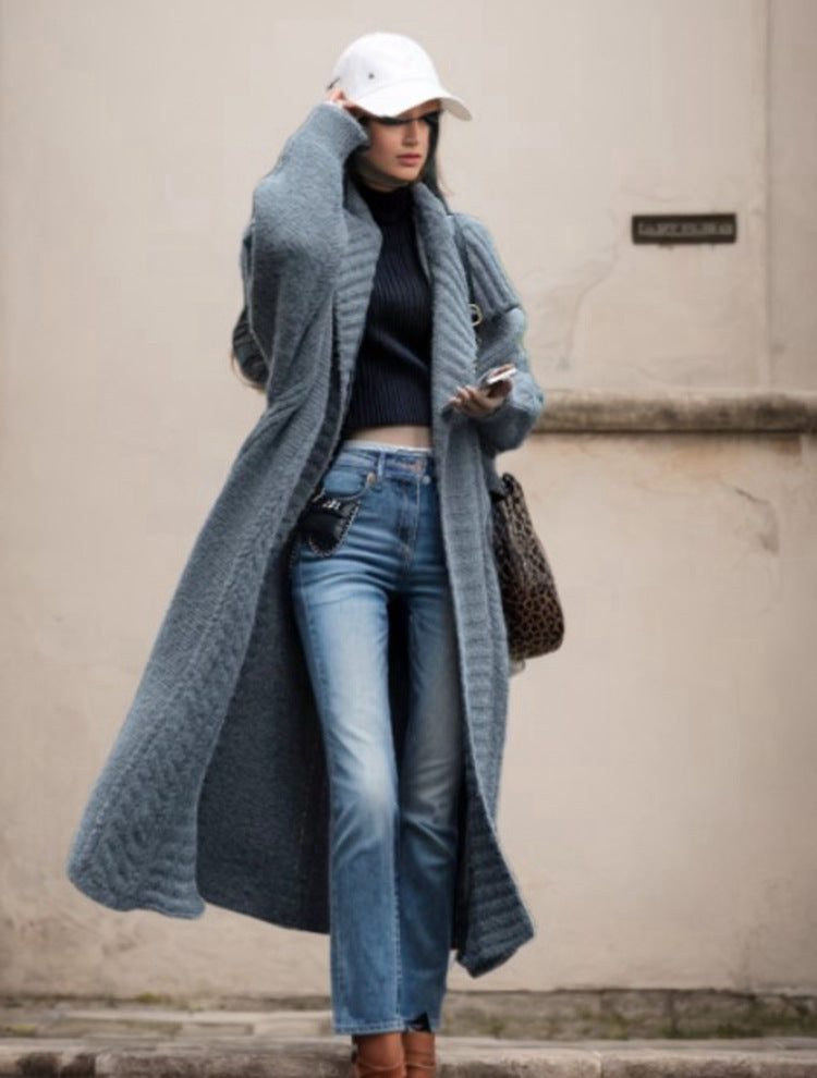 Damen Strickmantel mit strukturiertem Design und voluminösen Ärmeln Heidi-Mode