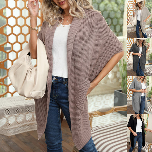 Damen lässiger Strickmantel mit praktischen Taschen und offener Front Heidi-Mode