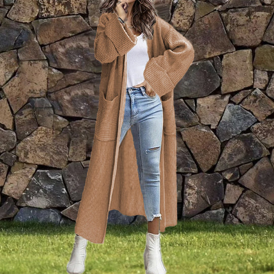 Damen Lange Strickjacke mit modischer Struktur und praktischen Taschen Heidi-Mode
