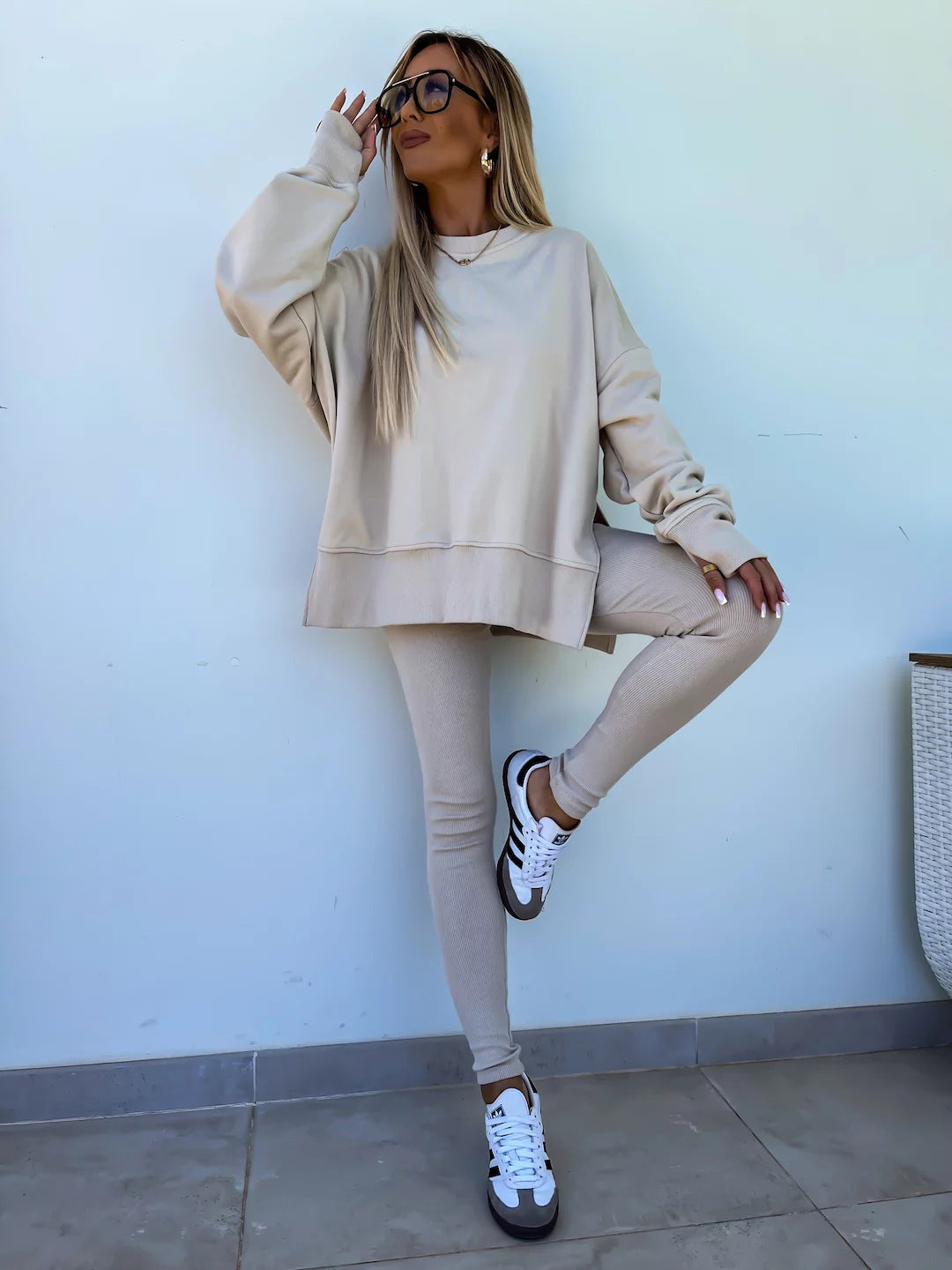 Damen lässiger Oversized-Sweater und leggings im Set Heidi-Mode