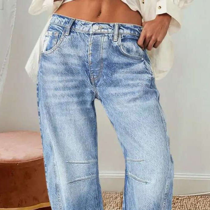 Damen Weite Jeans im lässigen Vintage-Stil mit hochwertigen Details Heidi-Mode