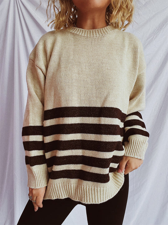 Damen lässiger Oversize-Pullover mit modernem Streifenmuster Heidi-Mode
