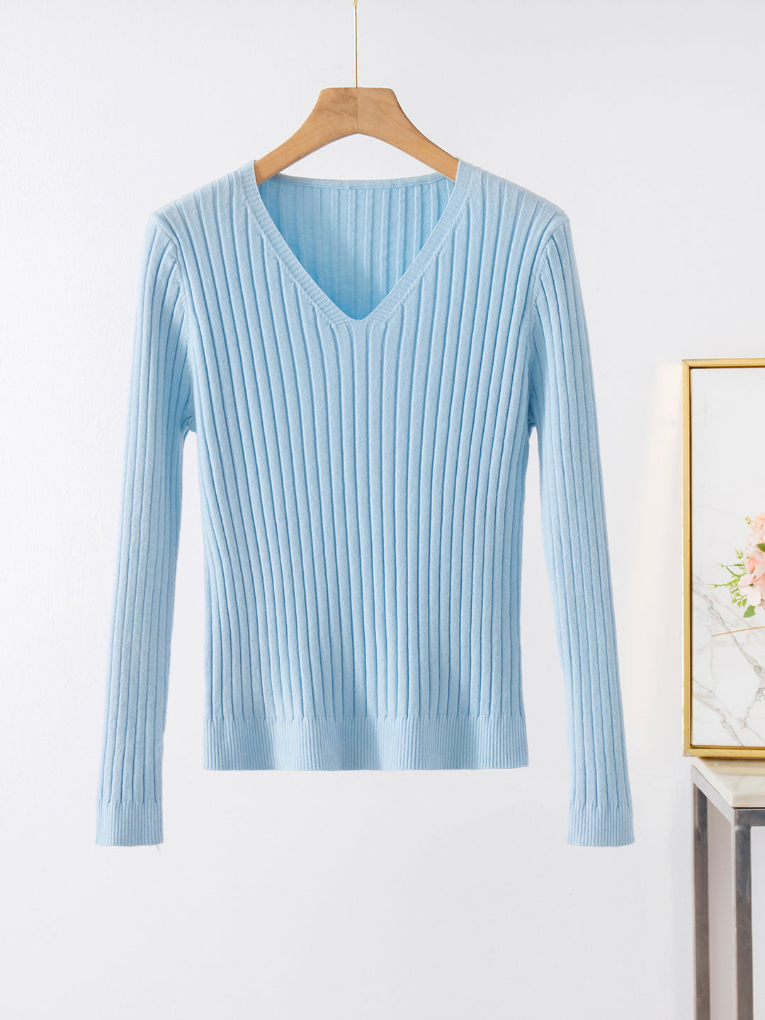 Damen Feinstrickpullover mit V-Ausschnitt und Rippstruktur Heidi-Mode
