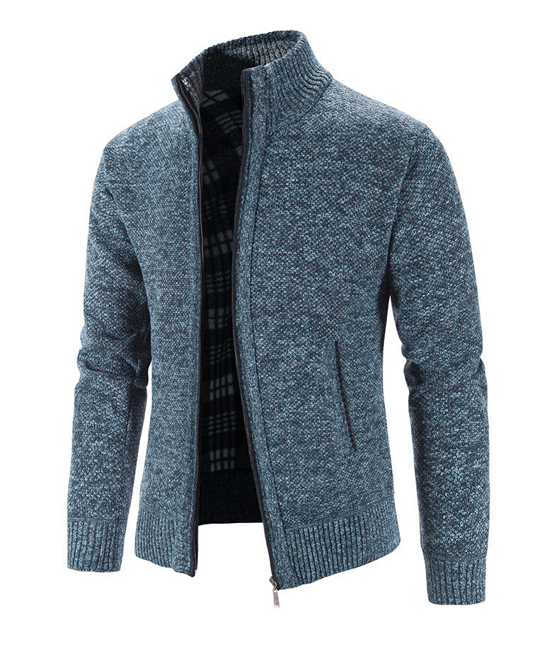 Herren Strickjacke mit strukturiertem Muster und hohem Stehkragen Heidi-Mode