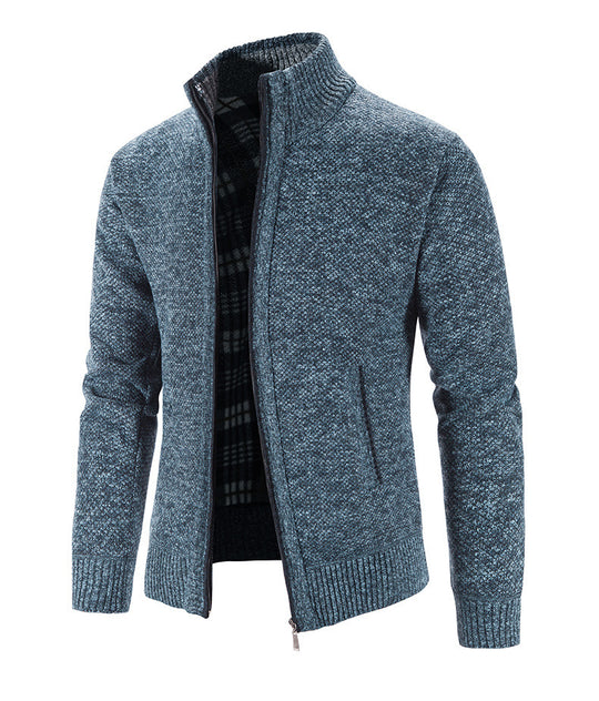 Herren Strickjacke mit strukturiertem Muster und hohem Stehkragen Heidi-Mode