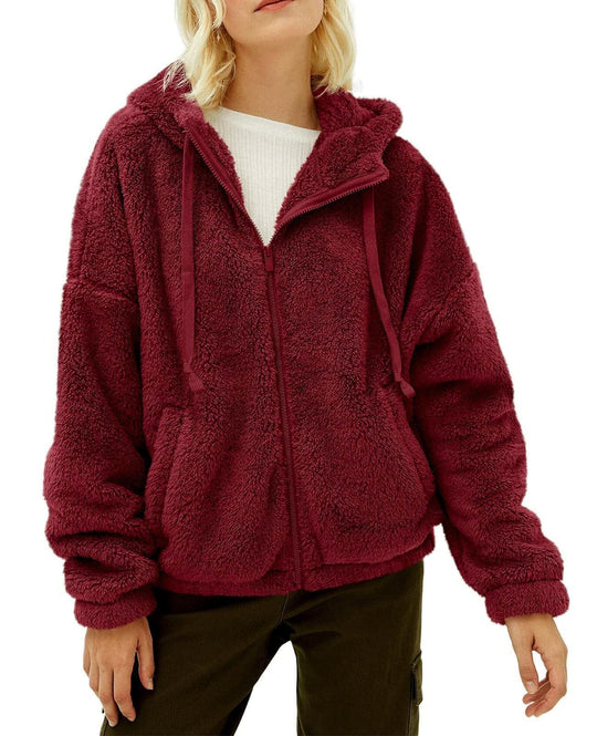 Damen lässige Fleecejacke mit Kängurutasche und Kapuze Heidi-Mode