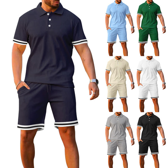 Herren Sportliches Polo- und Shorts-Set mit Kontraststreifen Heidi-Mode