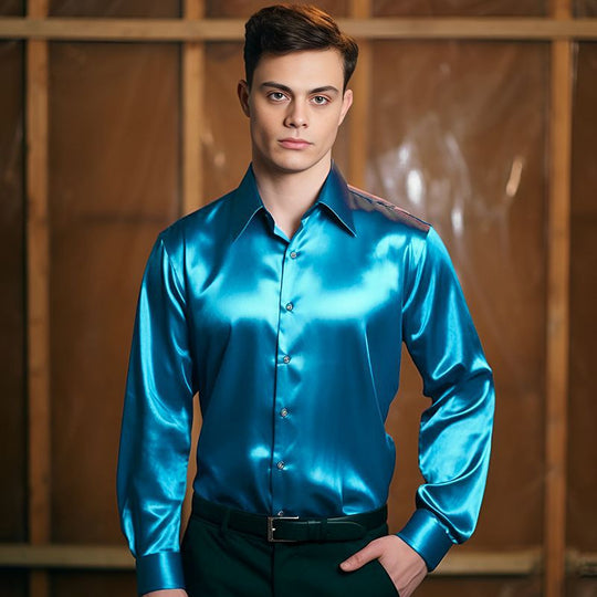 Herren Hemd aus glänzendem Satin mit modernem Kragen Heidi-Mode