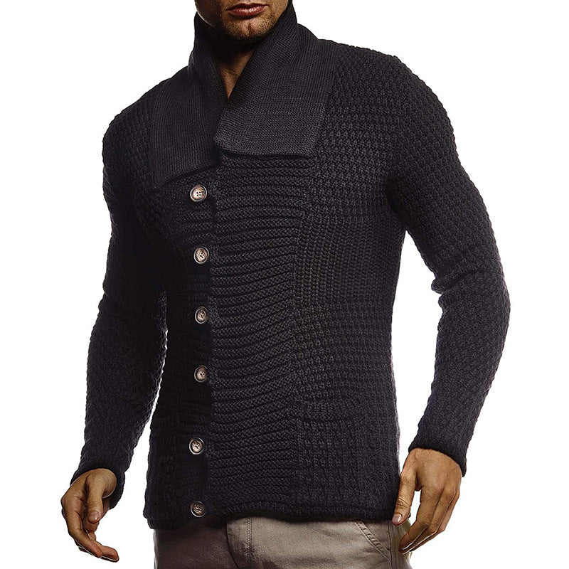 Herren strukturiertes Strickoberteil mit großem Kragen und praktischen Taschen Heidi-Mode