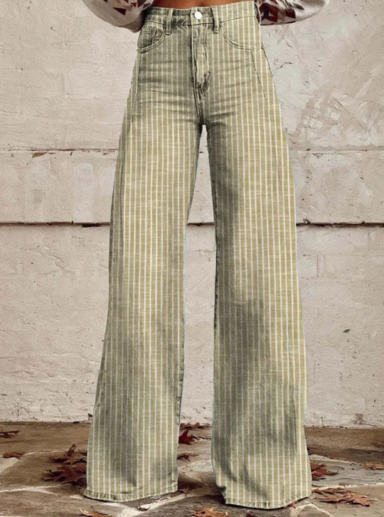 Damen Hoch geschnittene Wide-Leg Jeans mit moderner Streifenoptik Heidi-Mode