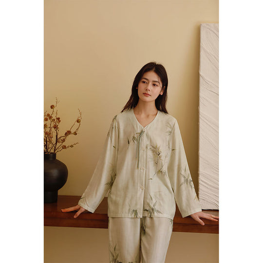 Damen Bluse aus hochwertiger Viskose mit botanischem Print und fein gearbeiteten Knopfdetails Heidi-Mode