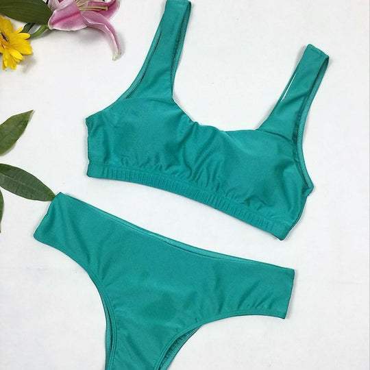 Damen Bikini-Set mit tiefem Hosenbund und breiten Trägern Heidi-Mode
