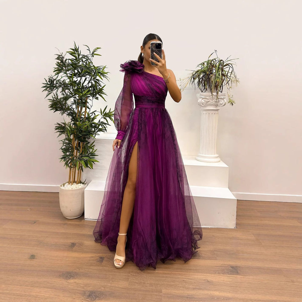 Heidi-Mode | Frühling Herbst Schräg Schulter Mesh Blumenmuster Kleid Lässig Locker Festlich Kleid