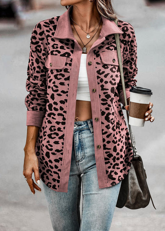 Damen Freizeitjacke mit strukturiertem Leopardenmuster und praktischen Taschen Heidi-Mode