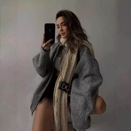 Damen Oversized Wolljacke im schlichten Design Heidi-Mode