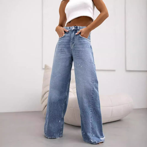 Damen Weit geschnittene Jeanshose mit hohem Bund und lässigem Stil Heidi-Mode