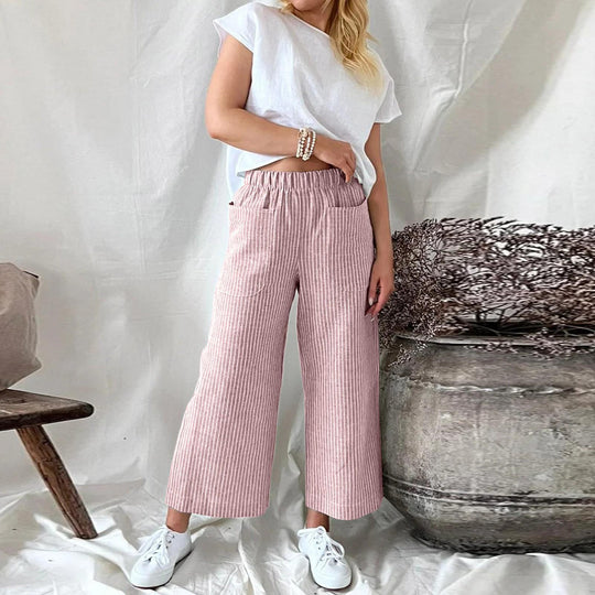 Heidi-Mode | Bequeme Gestreifte Weite Hose für Damen