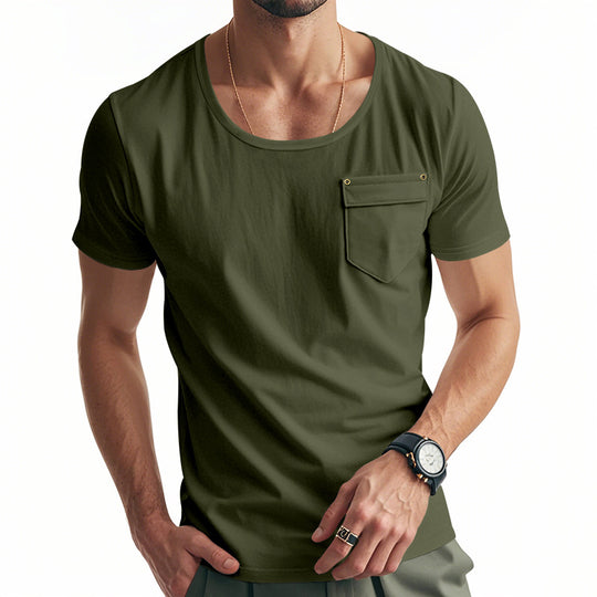 Herren Basic V-Ausschnitt T-Shirt mit Brusttasche Heidi-Mode
