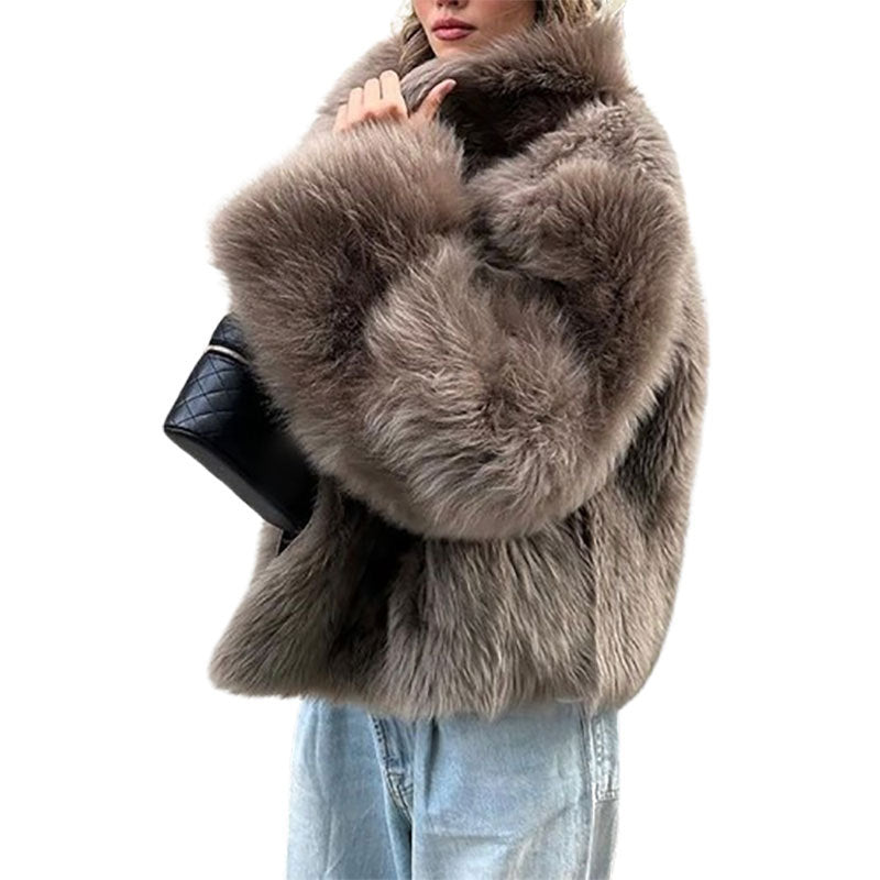 Damen Kuschelige Kunstfelljacke mit voluminösem Kragen Heidi-Mode
