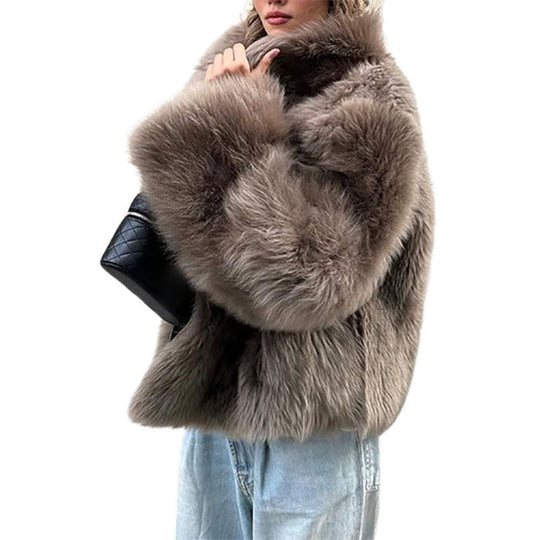Damen Kuschelige Kunstfelljacke mit voluminösem Kragen Heidi-Mode