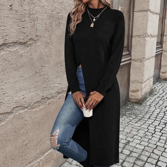 Damen elegantes Strickkleid mit seitlichen Schlitzen Heidi-Mode