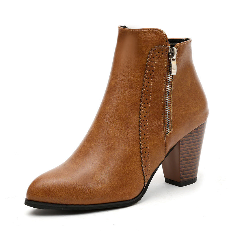 Damen elegante Stiefeletten mit modischem Reißverschluss und komfortablem Blockabsatz Heidi-Mode