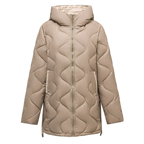 Damen gesteppte Winterjacke mit Kapuze und verstellbarem Kordelzug Heidi-Mode