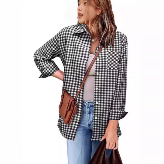 Femme Button-Up Gingham Check Shirt Heidi-Mode