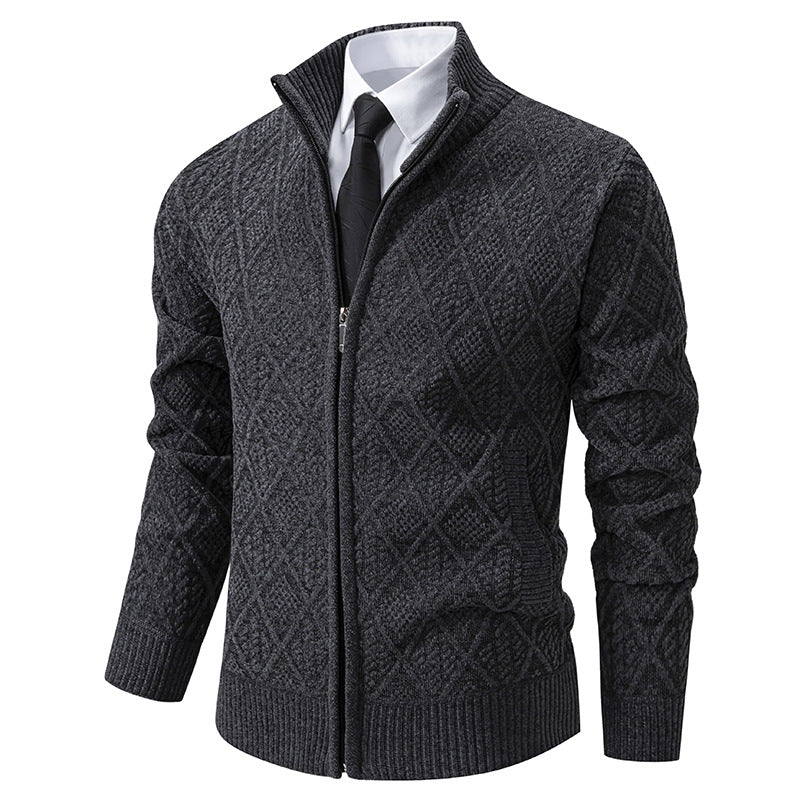 Herren Eleganter Diamant Strick Zip Cardigan Heidi-Mode