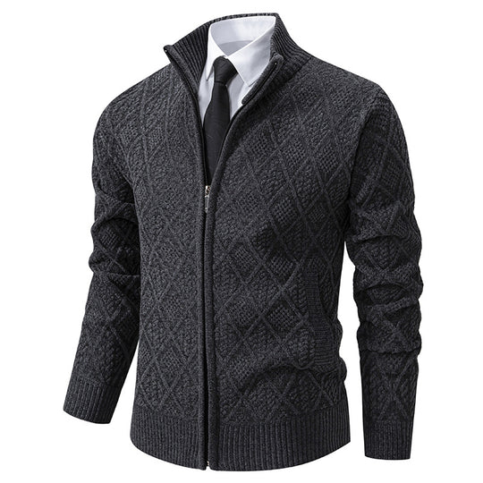Herren Eleganter Diamant Strick Zip Cardigan Heidi-Mode