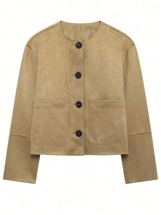 Damen modische Kurzjacke mit praktischen Taschen und Knopfverschluss Heidi-Mode