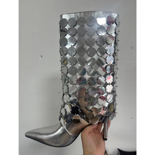 Femme High-Stiletto Metallic Overlay Ankle Boots Heidi-Mode