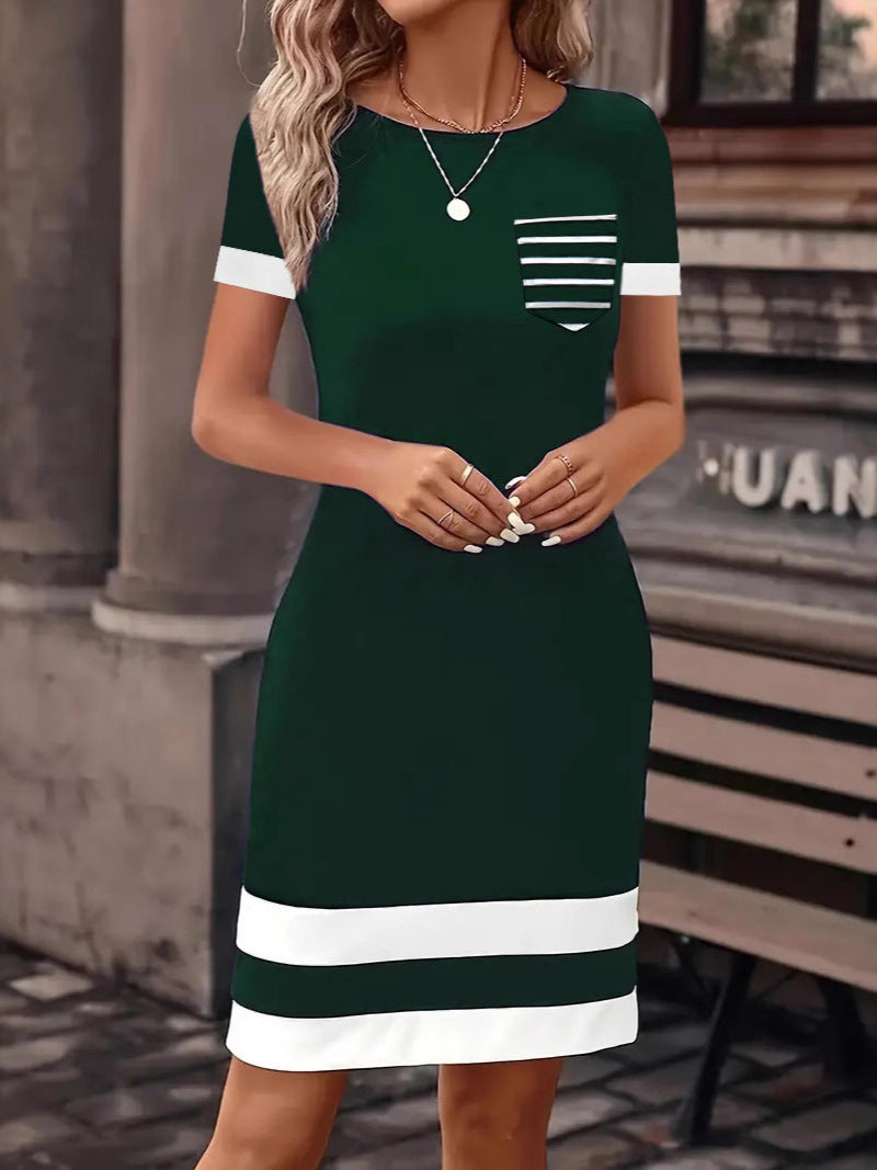 Damen Freizeitkleid mit modischem Streifendesign und praktischer Brusttasche Heidi-Mode