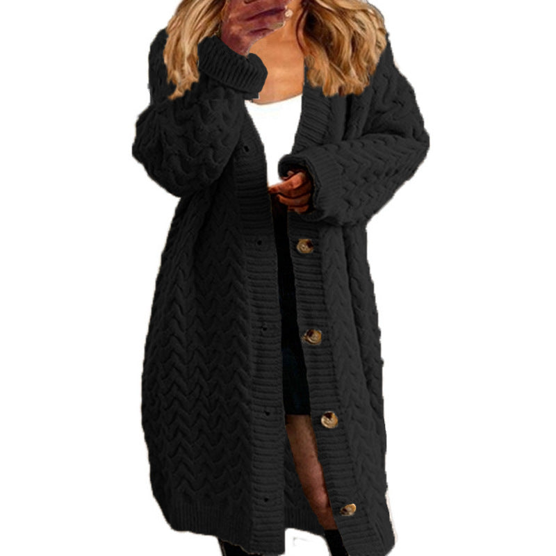 Damen Großer Strickmantel mit dekorativem Knopfverschluss und Zopfmuster Heidi-Mode