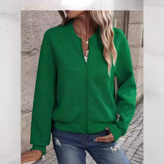 Damen lässige Zip-Jacke mit strukturiertem Design Heidi-Mode